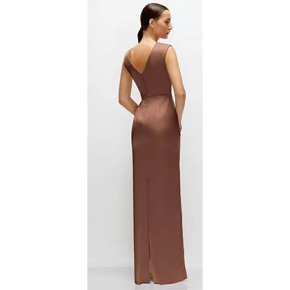 After Six NWT Brown High Neck Sleeveless Cap Shoulder Satin Maxi Dress Formal M - Picture 2 of 7